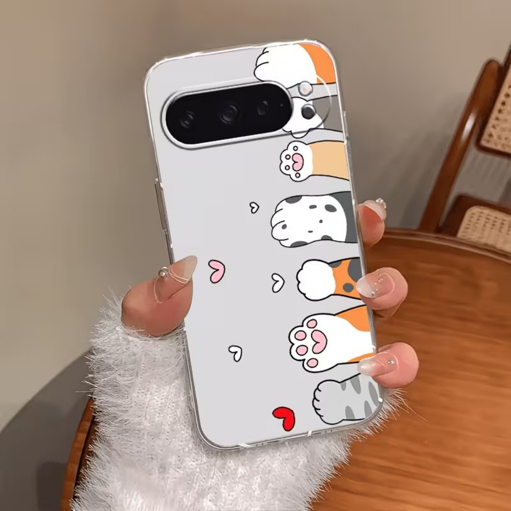 Google Pixel 9 Pro - Cartoon-Katzenpfoten-Abdruck Kristallklare Silikon-Handyhülle für Google Pixel