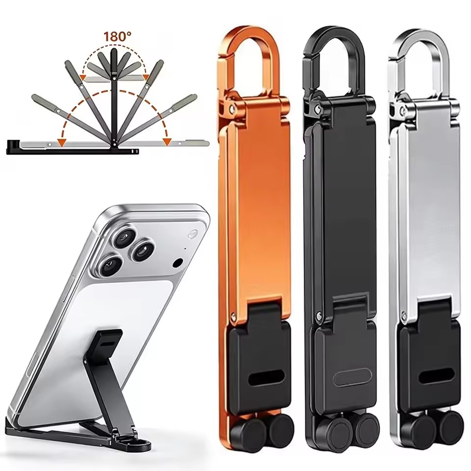 Tablet Stand Adjustable - Mini-Schlüsselanhänger, faltbarer Handy-Rückseiten-Clip-Ständer, tragbarer, verstellbarer Handyhalter,